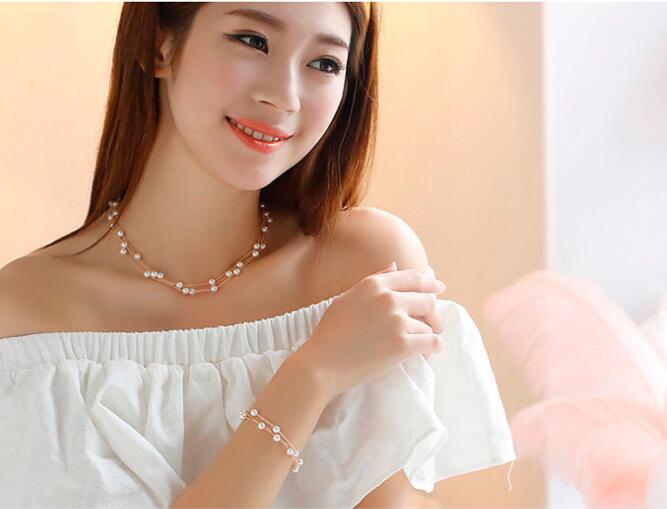 Pearl Necklace Set Bracelet Earrings