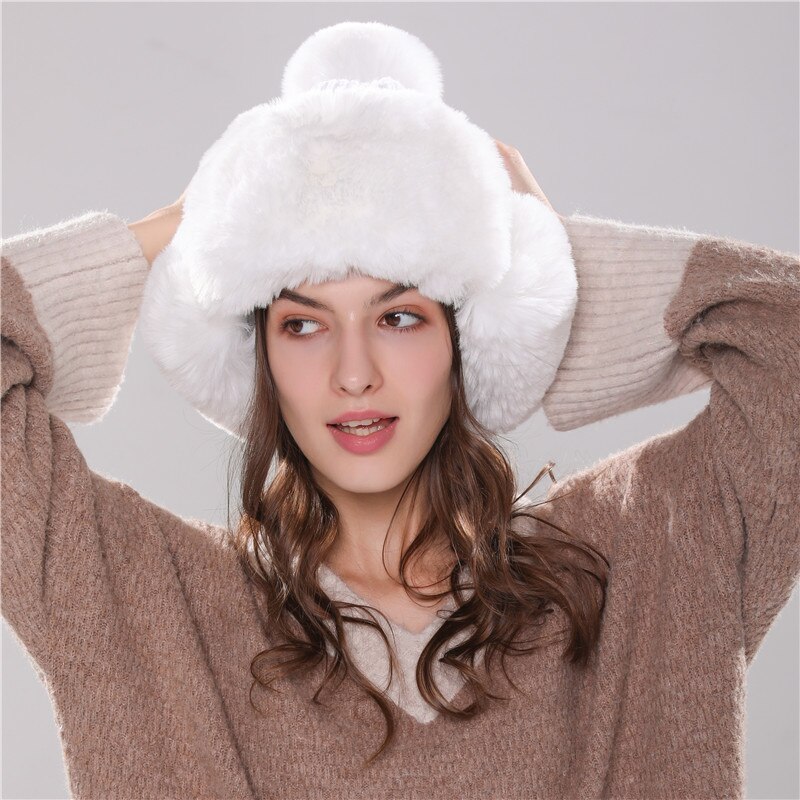 Hat With Ear Flaps Knitted Fur Cap