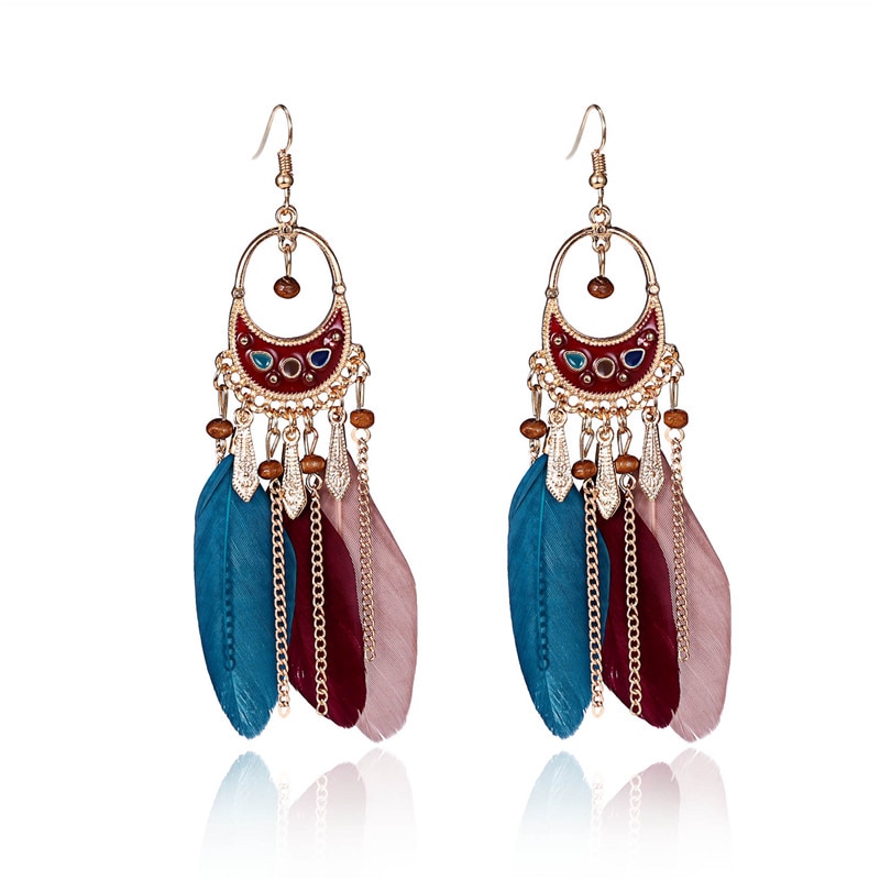 Bohemian Earrings Long Feather Dangling