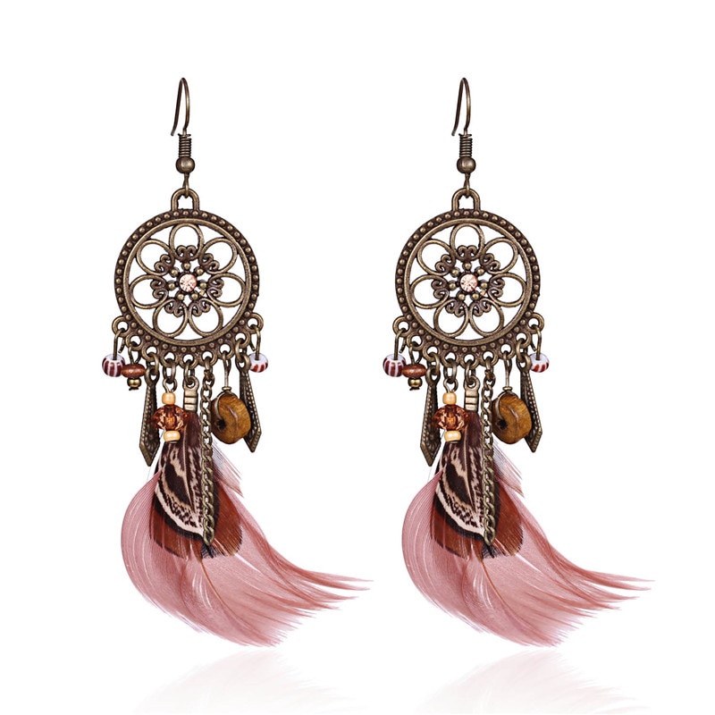 Bohemian Earrings Long Feather Dangling