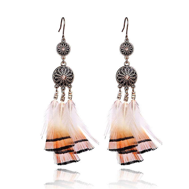 Bohemian Earrings Long Feather Dangling