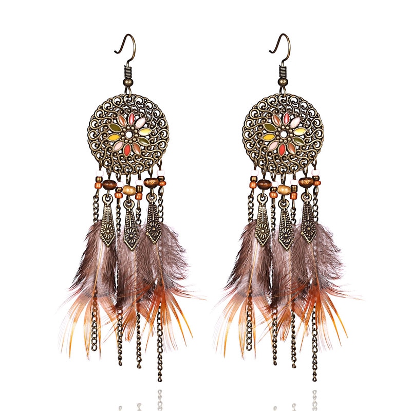 Bohemian Earrings Long Feather Dangling