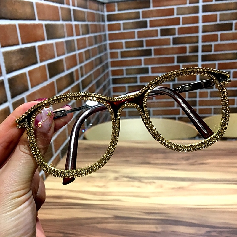 Clear Glasses Gold Rhinestone Eyewear