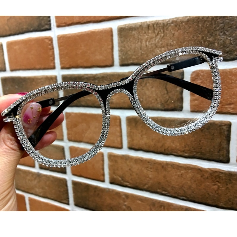 Clear Glasses Gold Rhinestone Eyewear