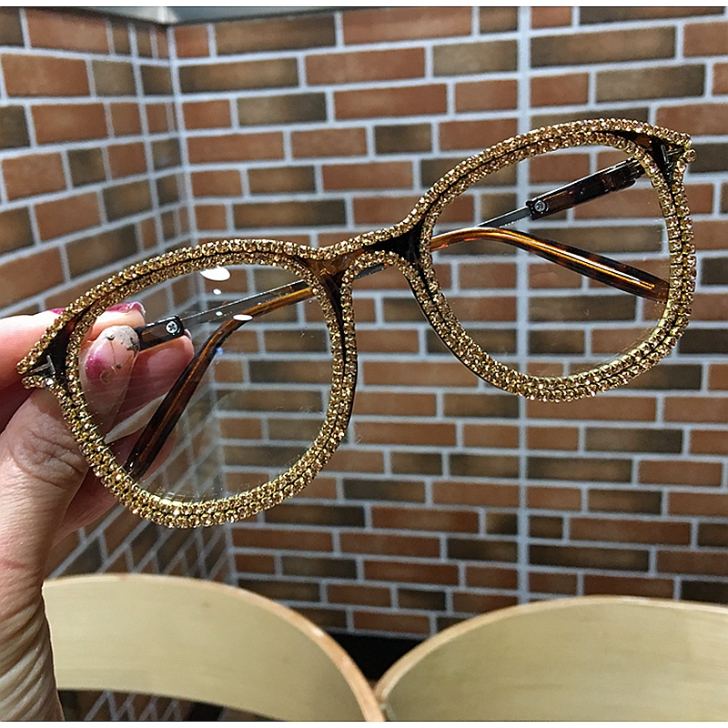 Clear Glasses Gold Rhinestone Eyewear