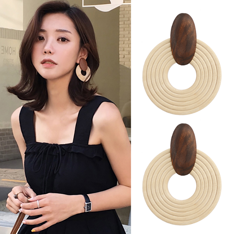 Wooden Earrings Round Fashion Statement