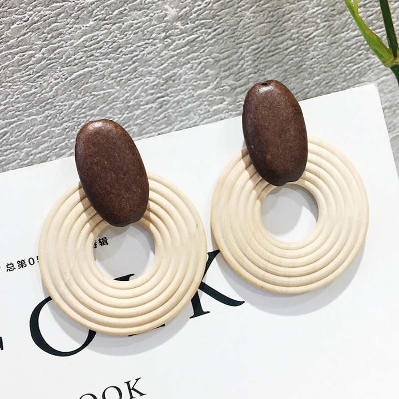 Wooden Earrings Round Fashion Statement