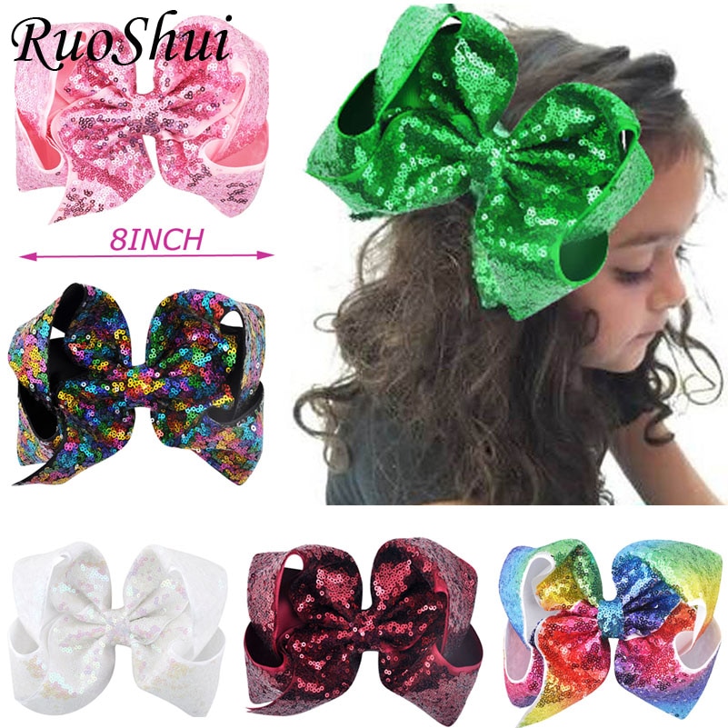 Hair Ribbon 8 Inch Sequin Bow Clip