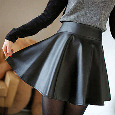 Leather Mini Skirt Pleated A-Line Skirt