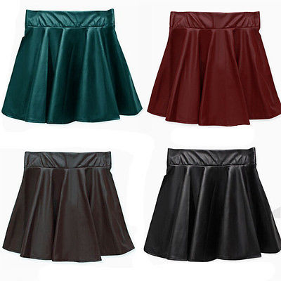 Leather Mini Skirt Pleated A-Line Skirt