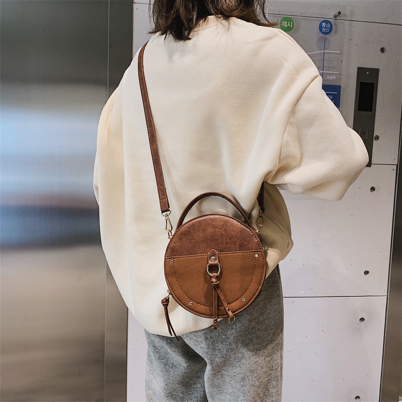 Round Bag Vintage Leather Crossbody