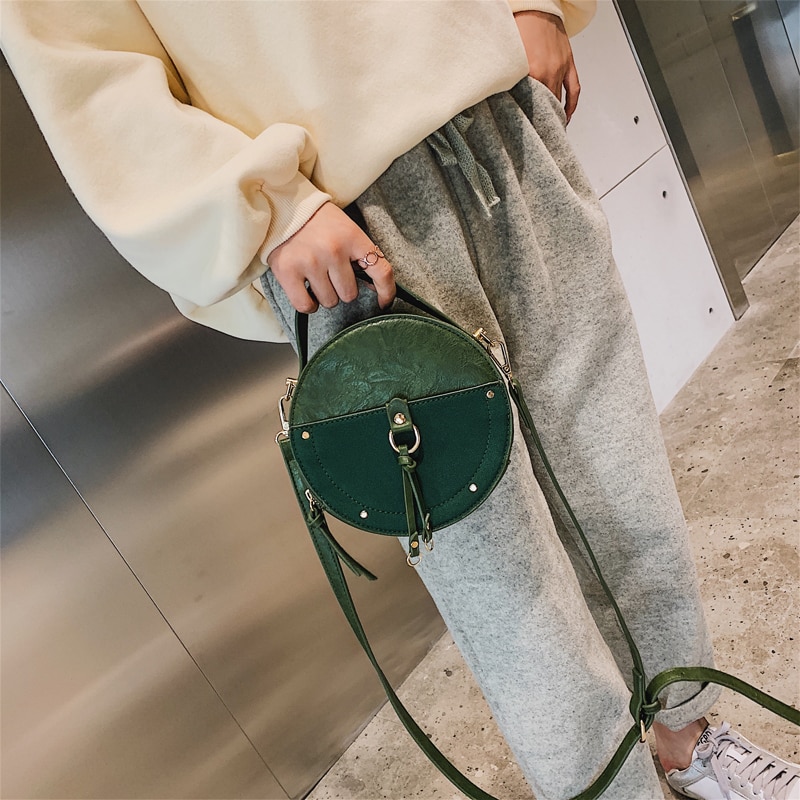 Round Bag Vintage Leather Crossbody