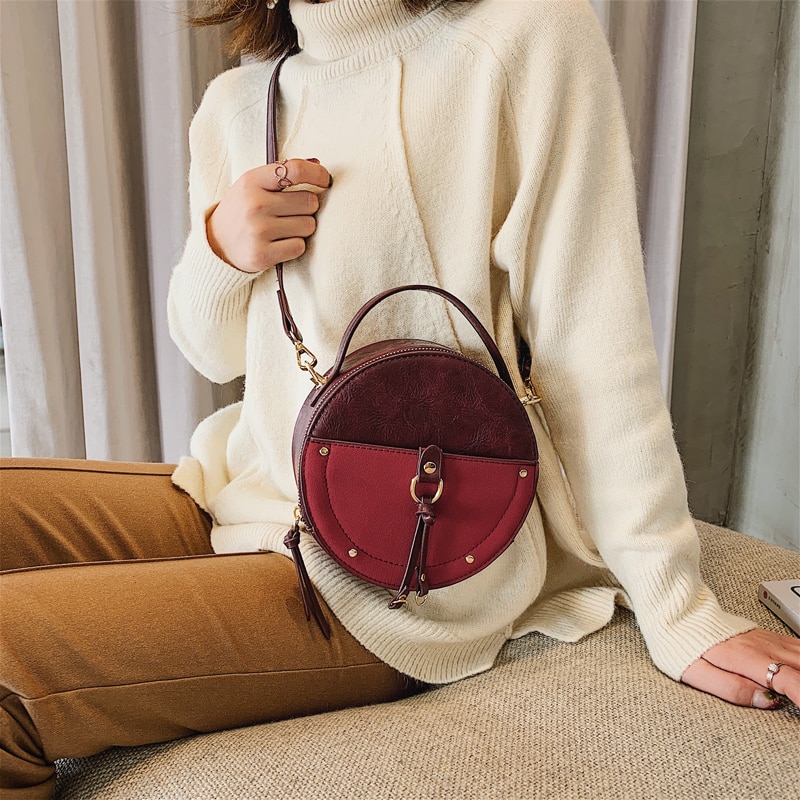 Round Bag Vintage Leather Crossbody