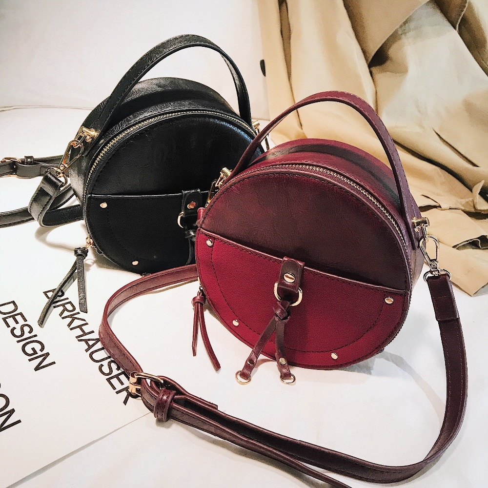 Round Bag Vintage Leather Crossbody