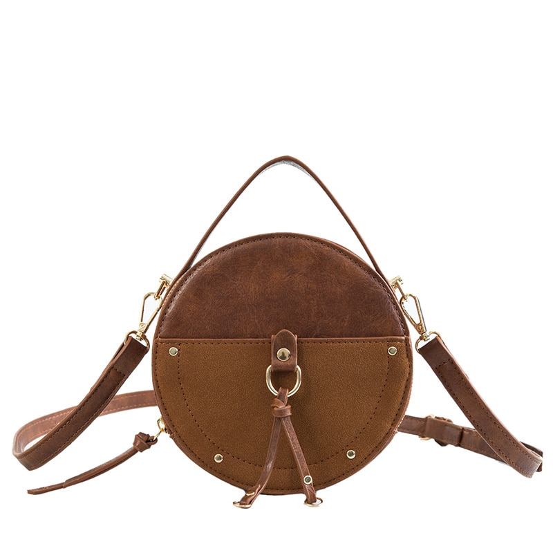 Round Bag Vintage Leather Crossbody