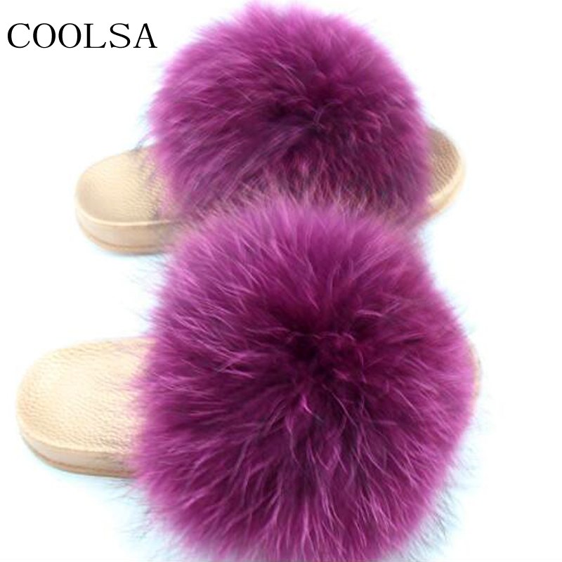 Furry Slippers Raccoon Fur