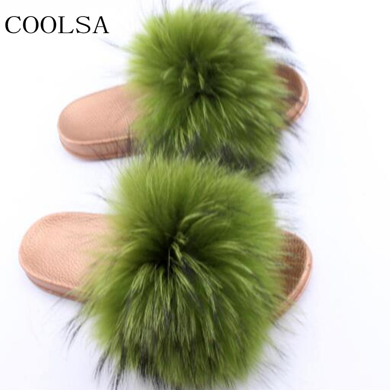 Furry Slippers Raccoon Fur