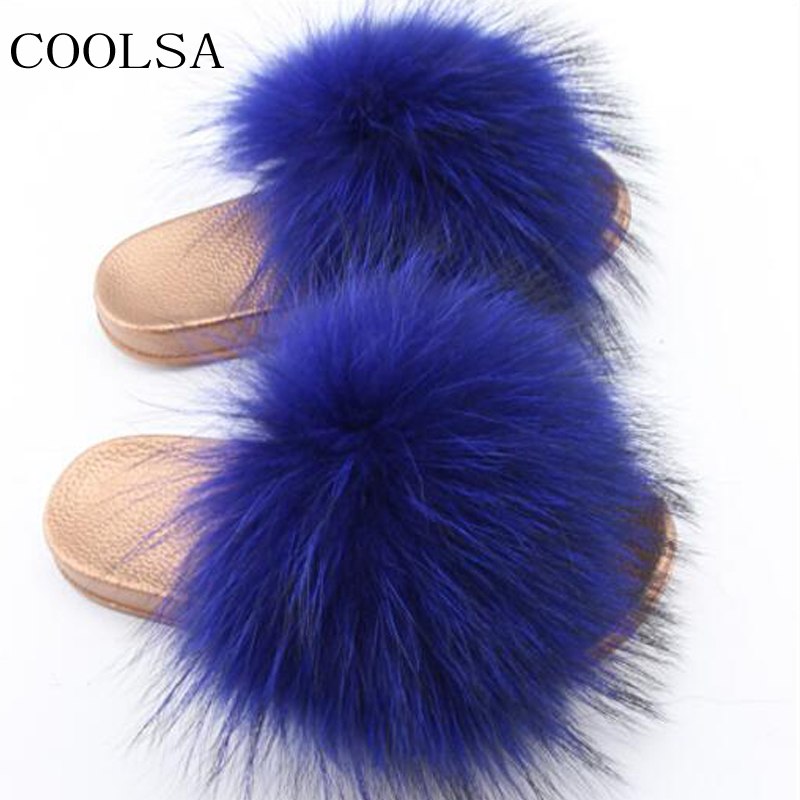 Furry Slippers Raccoon Fur