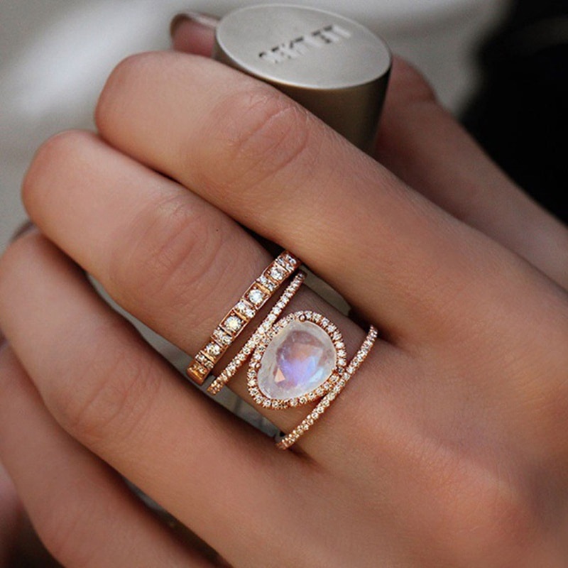 Moonstone Jewelry H Shape Ring