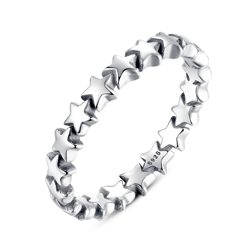 Silver Jewelry Ring With Star Pattern