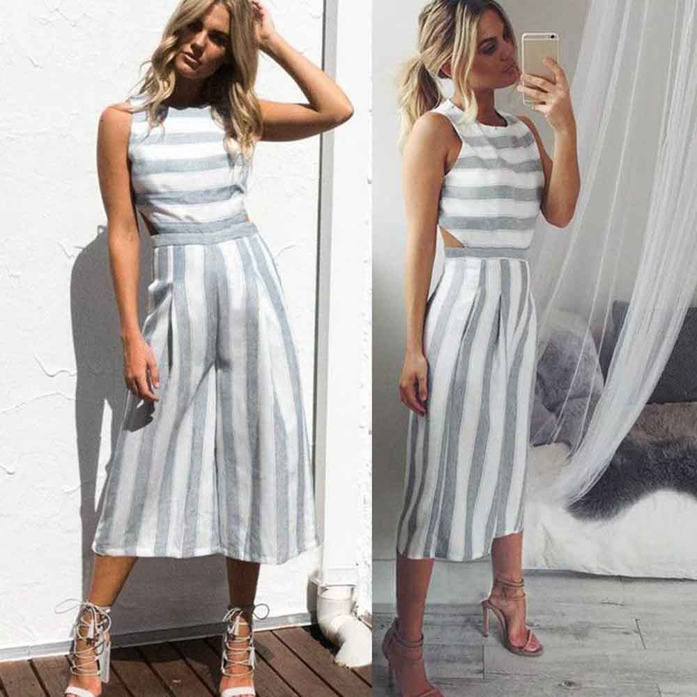 Casual Sleeveless Striped Jumpsuit