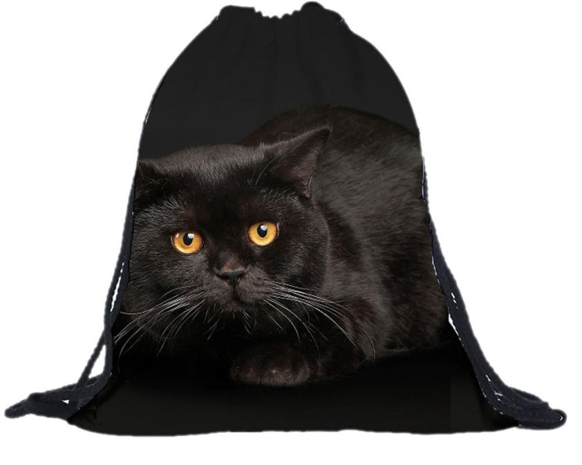 Black Cat 3D Drawstring Backpack