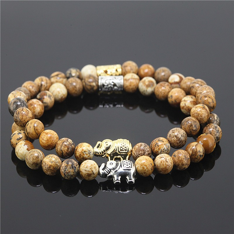 Natural Elephant Onyx Stone Bead Charm Bracelets (Set of 2)