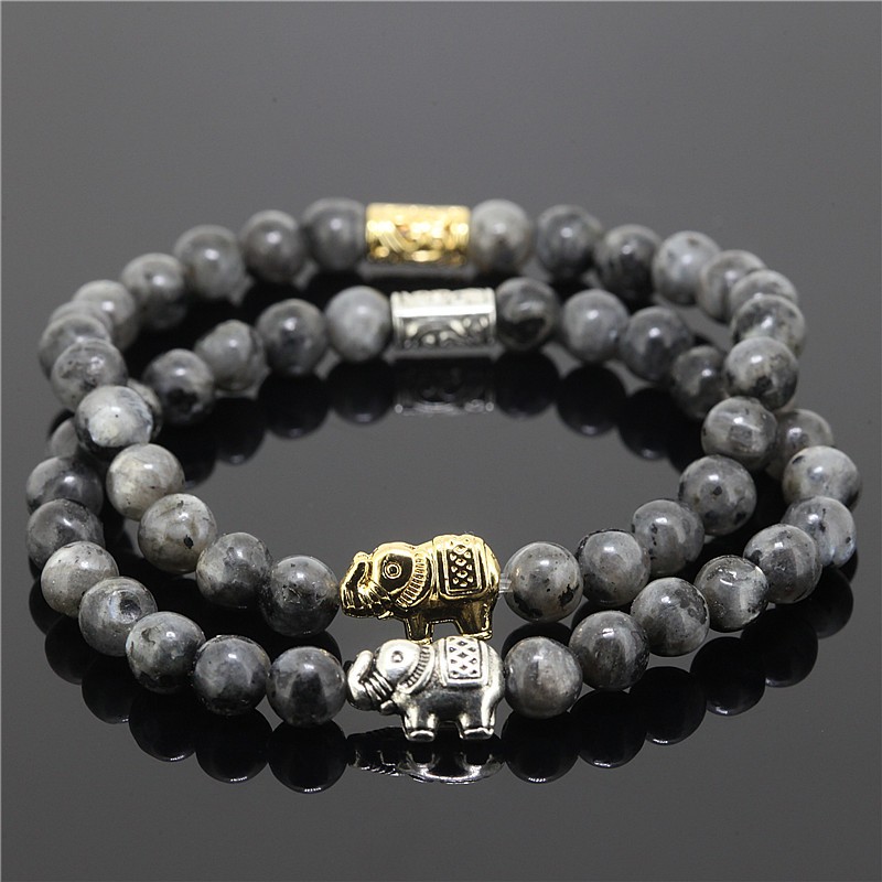 Natural Elephant Onyx Stone Bead Charm Bracelets (Set of 2)