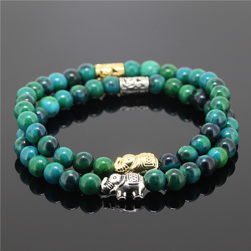 Natural Elephant Onyx Stone Bead Charm Bracelets (Set of 2)