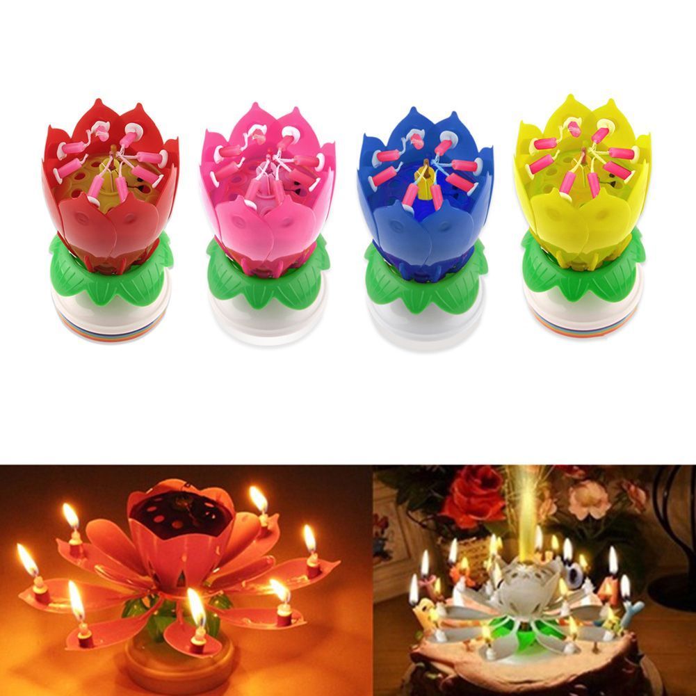 Musical Rotating Cake Lotus Candle