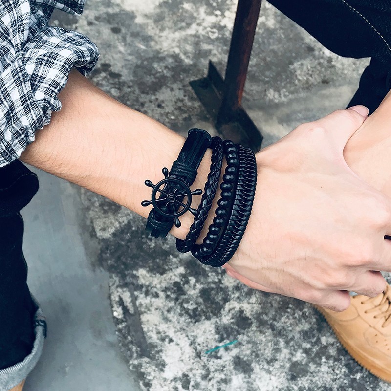 Men’s Leather Bracelets Wristbands (4Pcs)