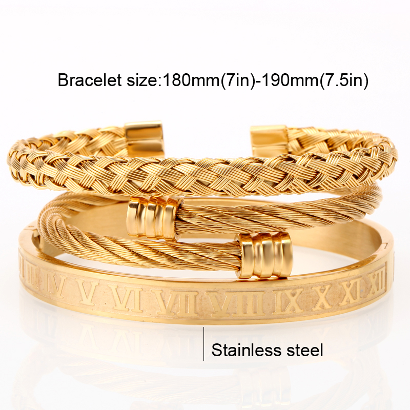 Mens Stainless Steel Bracelets 3pc Set