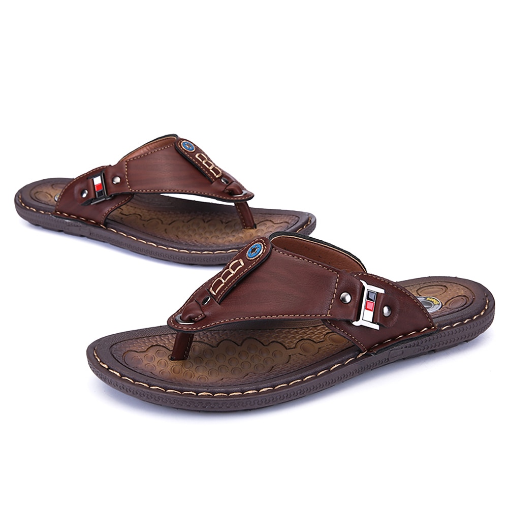 Men Leather Flip Flops Non-Slide