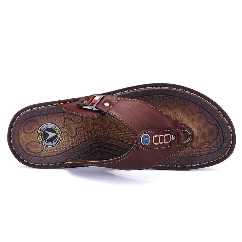 Men Leather Flip Flops Non-Slide