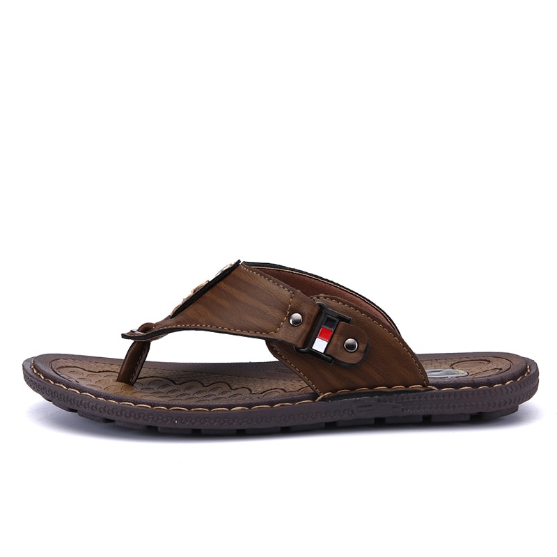 Men Leather Flip Flops Non-Slide