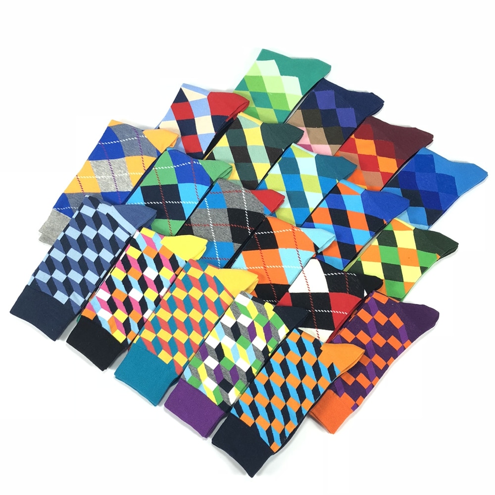 Cotton Socks Colorful Plaid Patterns