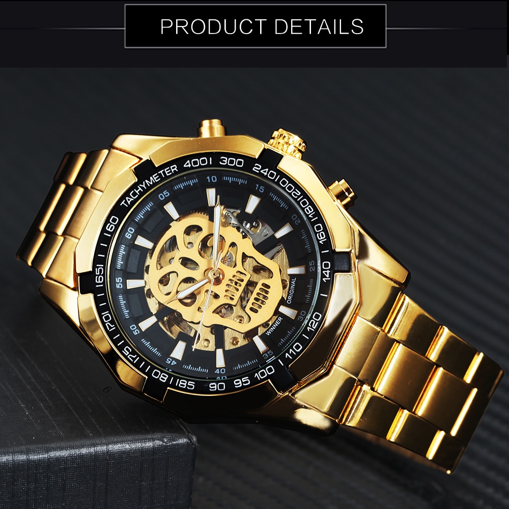 Mechanical Watch Gold Skull Timepiece