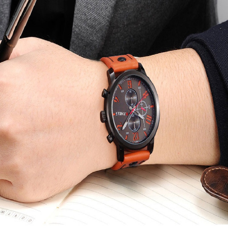 Luxury Leather Strap Military Sports Quartz Wristwatch