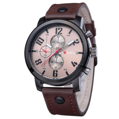 Luxury Leather Strap Military Sports Quartz Wristwatch