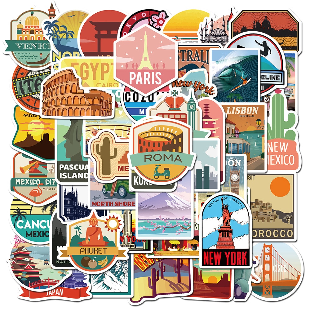 Waterproof Suitcase Travel Stickers (50pcs)