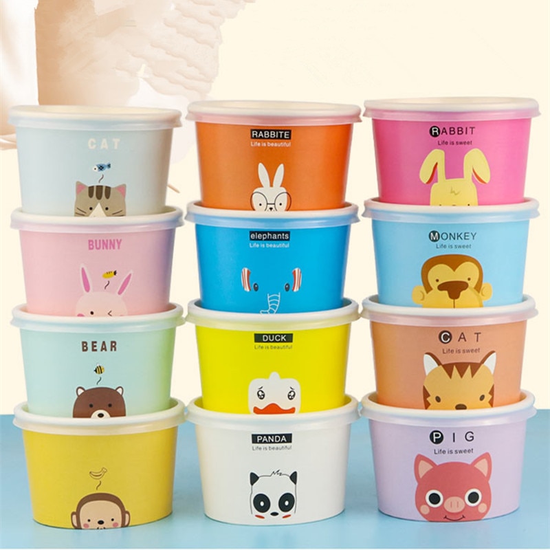 Colorful Ice Cream Paper Cups with Lids (50 Pcs)