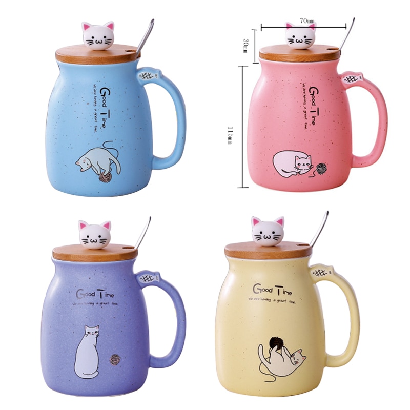 Ceramic Coffee Mug with Lid Cat Design