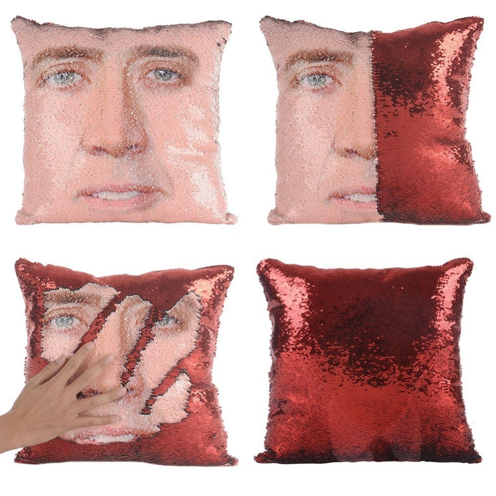 Nicolas Cage Sequin Pillow Funny Pillow