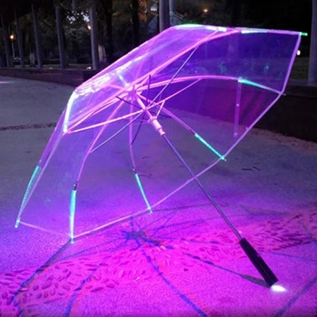 7 Changing Colors LED Transparent Umbrella With Flashlight