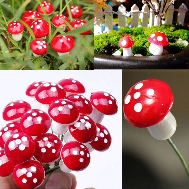 Mushroom Garden Ornaments Red Color (10Pcs)
