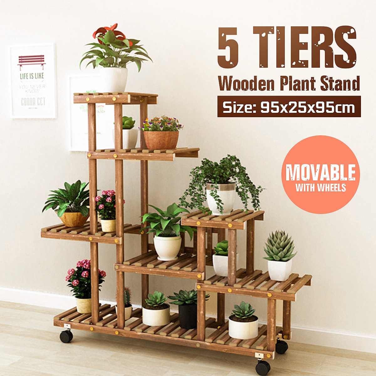 Indoor Plant Rack 5-Tier Wooden Stand