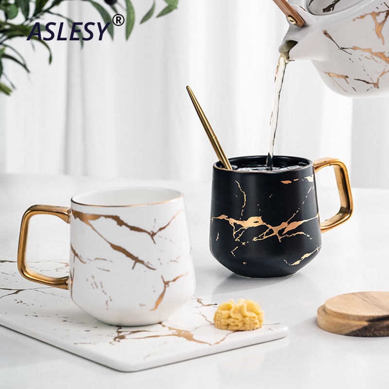 Marble Mug with Wood Lid Coffee Cup