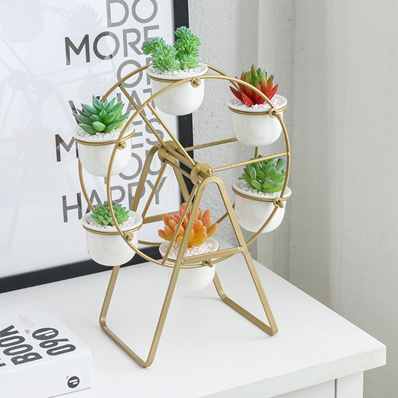 Wheel Plant Stand with White Ceramic Pots