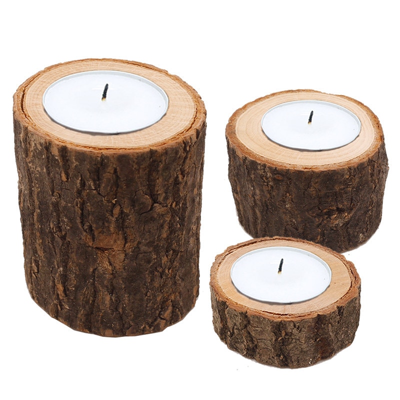 Log Candle Holder Rustic Decor