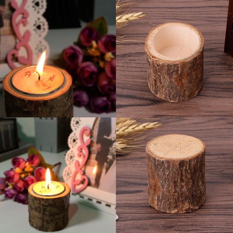 Log Candle Holder Rustic Decor